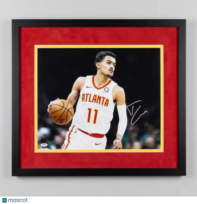 Trae Young Atlanta Hawks Signed Basketball 16x20 Custom Framed Photo PSA