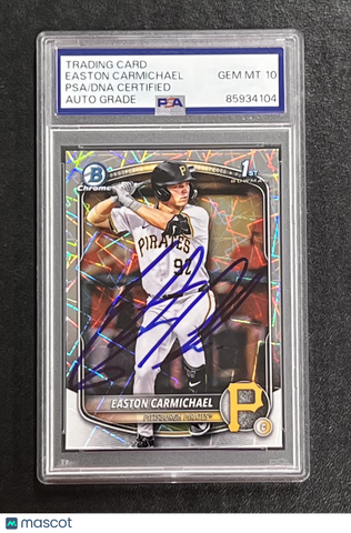 2025 Topps Bowman#BDC-50 Easton Carmichael Signed Card Auto 10 PSA Slab Pirates