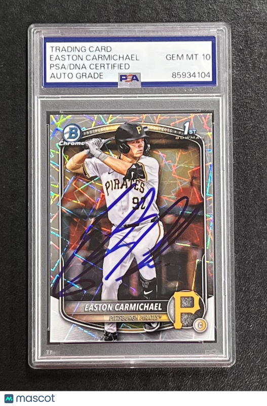 2025 Topps Bowman#BDC-50 Easton Carmichael Signed Card Auto 10 PSA Slab Pirates