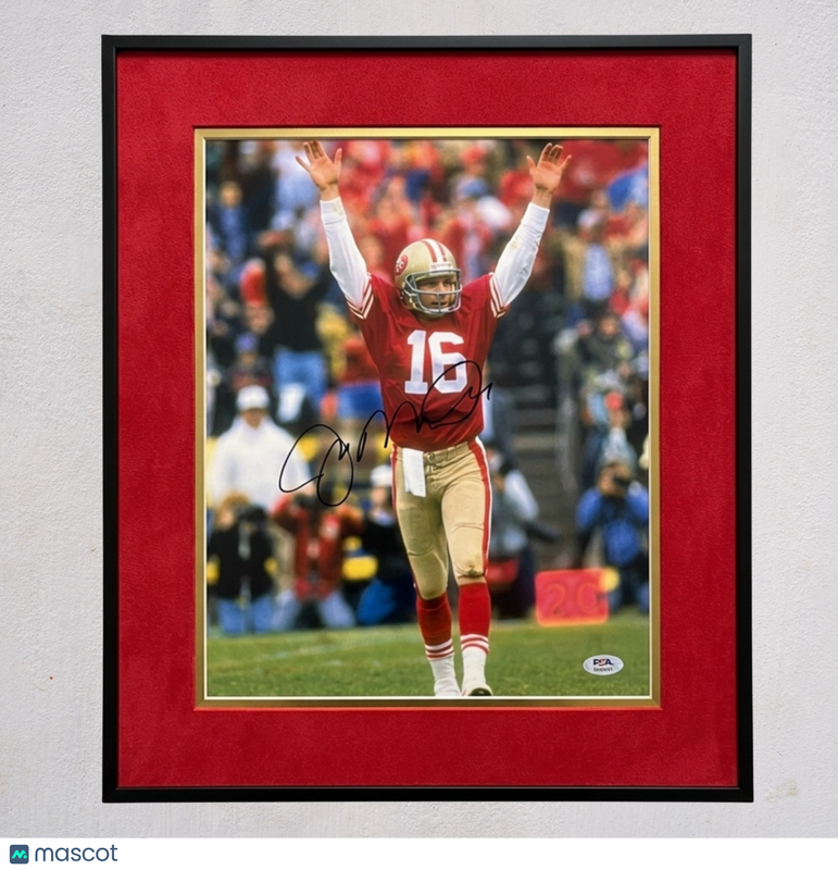 Joe Montana Signed San Francisco 49ers Football 11x14 Custom Framed Photo PSA