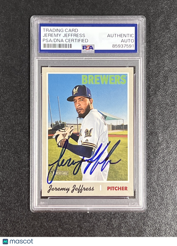 Jeremy Jeffress Signed 2019 Topps Heritage #249 Auto PSA/DNA Slabbed Brewers