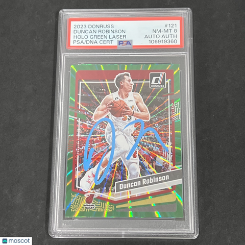 2023 Panini Donruss Green Laser #121 Duncan Robinson signed card PSA 8 Auto A