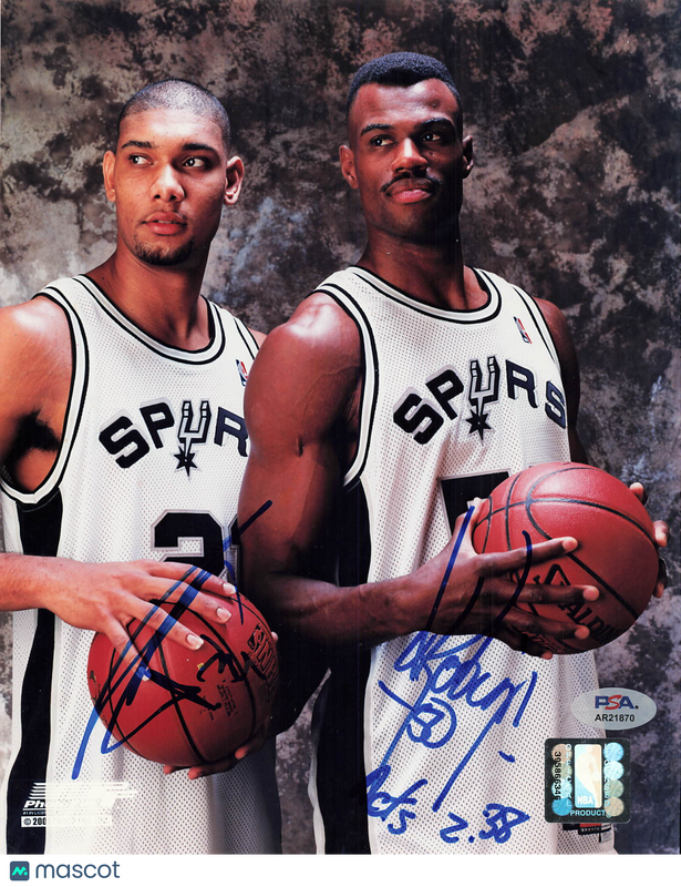 Tim Duncan and David Robinson San Antonio Spurs Signed Basketball 8x10 Photo PSA
