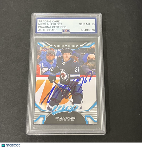 2022-23 MVP Hockey #189 Nikolaj Ehlers signed card PSA Auto 10 Jets