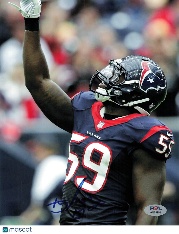 Whitney Mercilus Signed Houston Texans Football 8x10 Photo PSA Autographed
