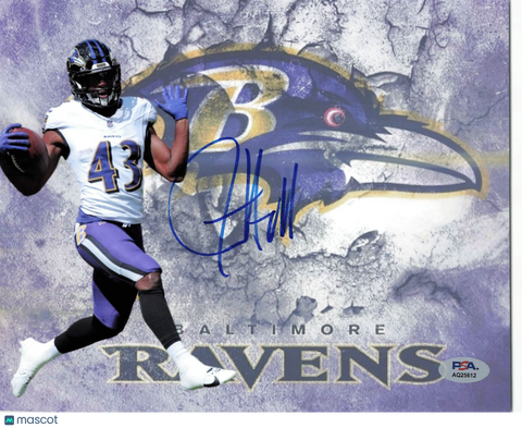 Justice Hill Signed Baltimore Ravens Football 8x10 Photo PSA Autographed