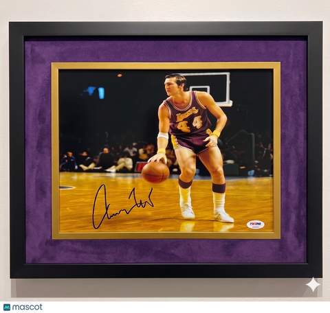 Jerry West Los Angeles Lakers Signed Basketball 11x14 Custom Framed Photo PSA