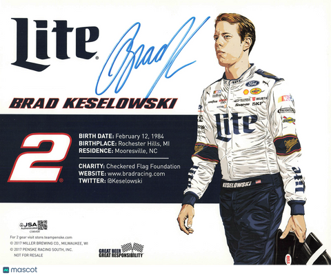 Brad Keselowski Signed Racing 8x10 Photo JSA Autographed