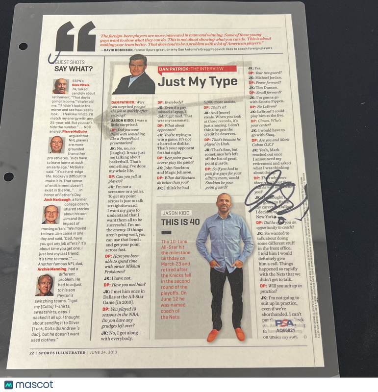 Jason Kidd Signed Sports Illustrated Newspaper PSA Autographed New York Knicks