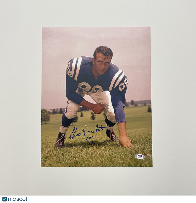 Gino Marchetti Signed Baltimore Colts Football 11x14 Photo PSA Autographed