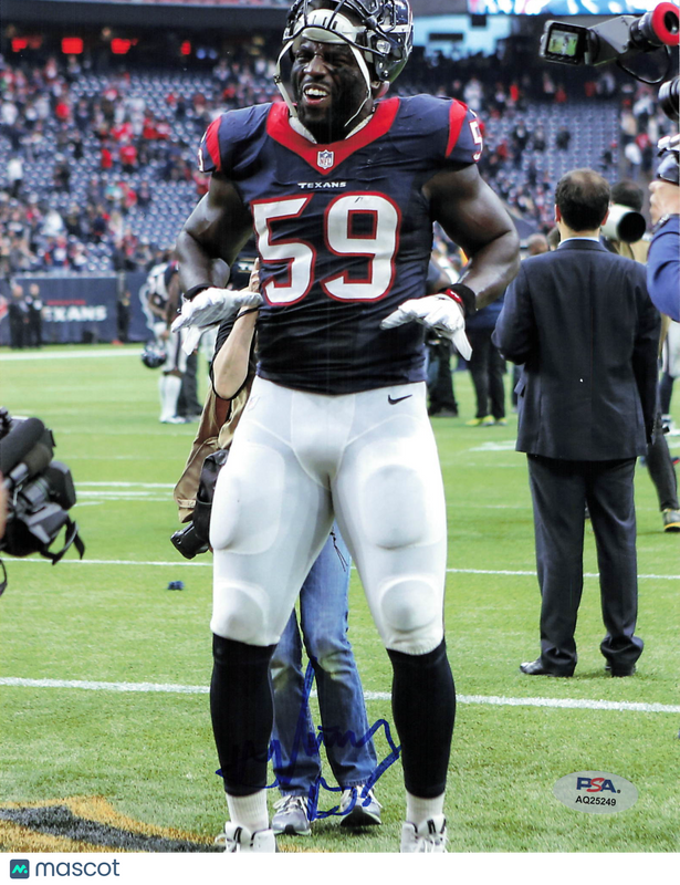 Whitney Mercilus Signed Houston Texans Football 8x10 Photo PSA Autographed