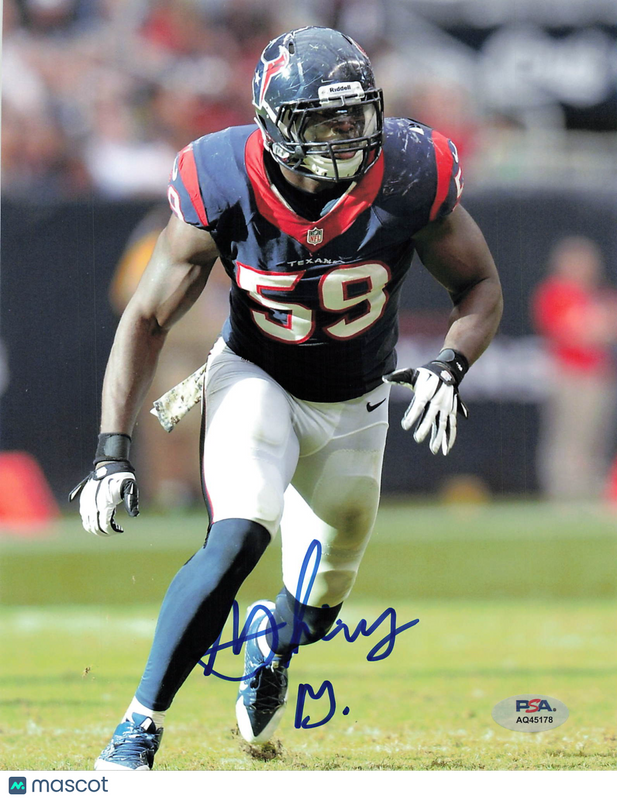 Whitney Mercilus Signed Houston Texans Football 8x10 Photo PSA Autographed