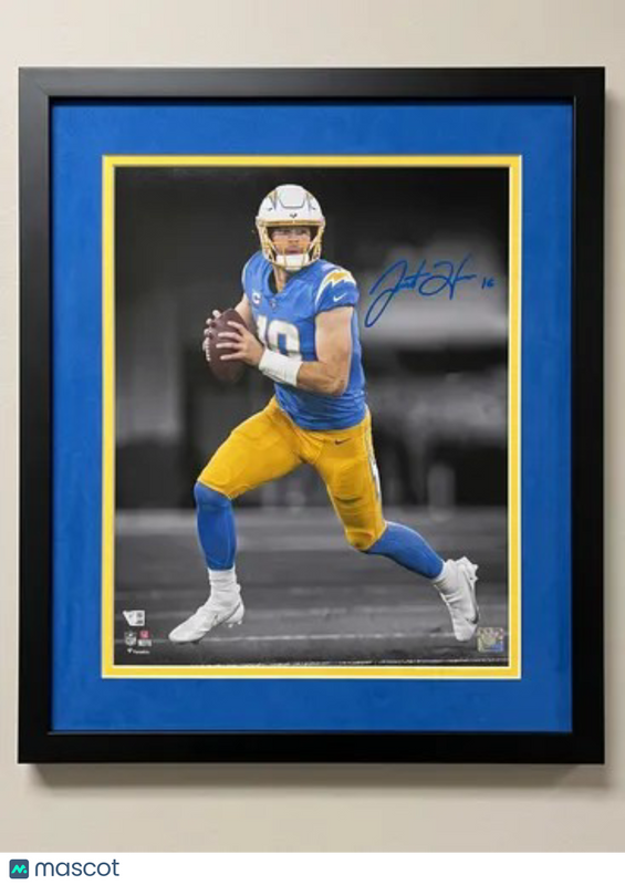 Justin Herbert Signed LA Chargers 16x20 Custom Framed Photo Fanatics Authentic