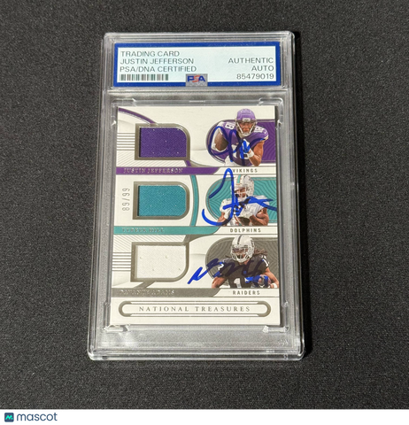 2022 Panini Ntnl Treas#GTMWRYD Justin Jefferson D. Adams T. Hill Signed Card PSA