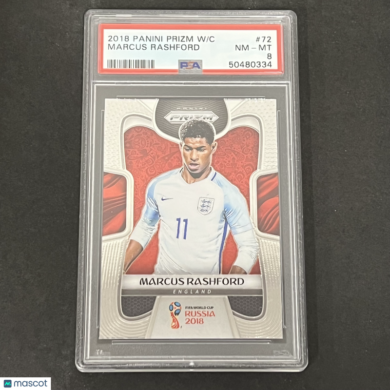 2018 Panini Prizm World Cup #72 Marcus Rashford Signed Card PSA 8 Autographed