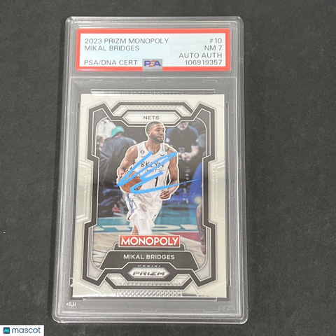 2023 Panini Prizm Monopoly #10 Mikal Bridges signed card PSA 7 Auto A