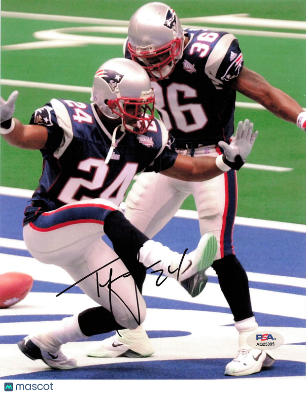 Ty Law Signed New England Patriots Football 8x10 Photo PSA Autographed