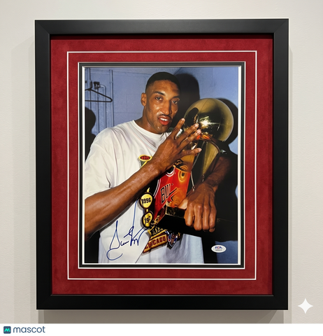 Scottie Pippen Chicago Bulls Signed Basketball 8x10 Custom Framed Photo PSA