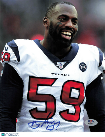 Whitney Mercilus Signed Houston Texans Football 8x10 Photo PSA Autographed