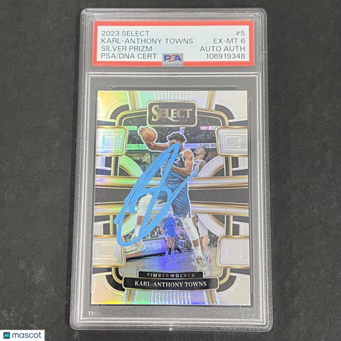 2023 Panini Select #5 Karl-Anthony Towns Silver Prizm signed card PSA 6 Auto A