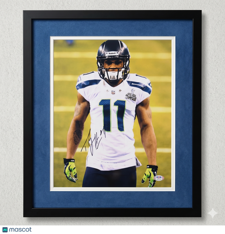 Percy Harvin Signed Seattle Seahawks Football 11x14 Custom Framed Photo PSA Auth