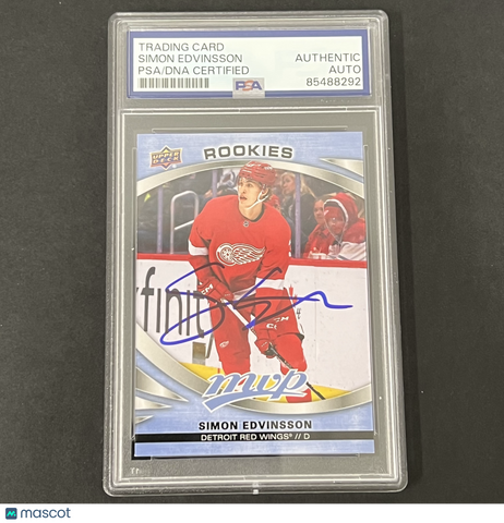 2023 Upper Deck MVP Hockey #247 Simon Edvinsson signed card PSA Red Wings RC