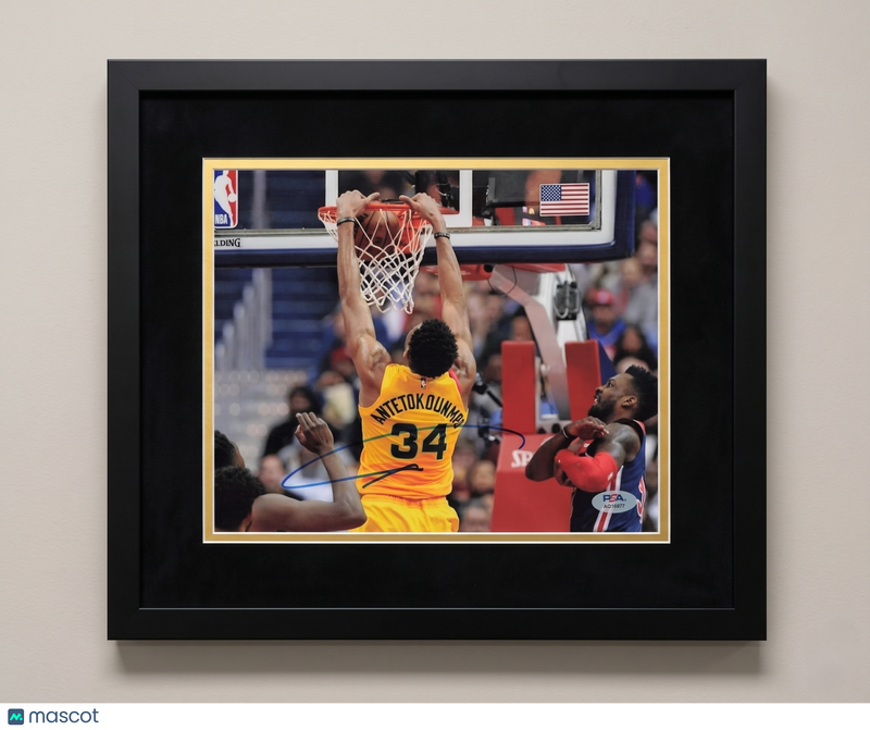Giannis Antetokounmpo Milwaukee Bucks Signed 8x10 Custom Framed Photo PSA Auth