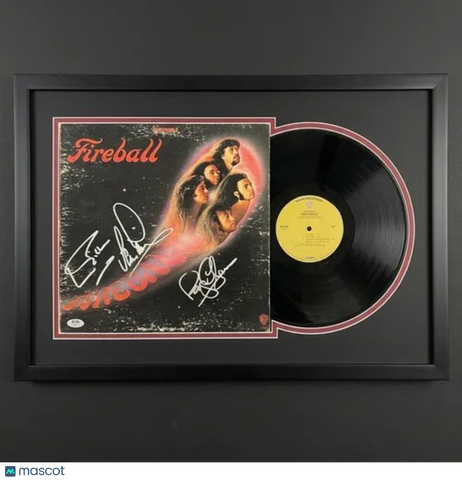 Ian Gillan,Roger Glover,Ian Paice Signed Fire Ball Custom Framed Vinyl PSA Auth
