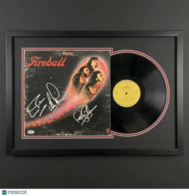 Ian Gillan,Roger Glover,Ian Paice Signed Fire Ball Custom Framed Vinyl PSA Auth