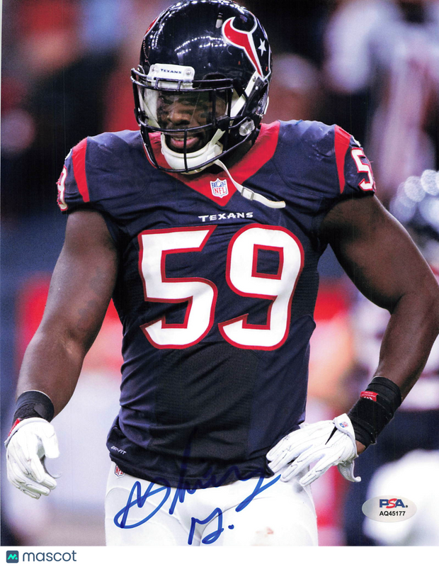 Whitney Mercilus Signed Houston Texans Football 8x10 Photo PSA Autographed