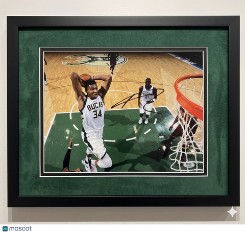 Giannis Antetokounmpo Milwaukee Bucks Signed 11x14 Custom Framed Photo PSA