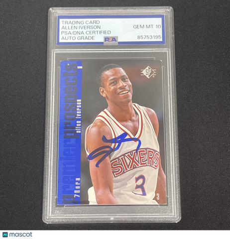 1996-97 Upper Deck Premier Prospects#141 Allen Iverson Signed Card Auto 10 PSA