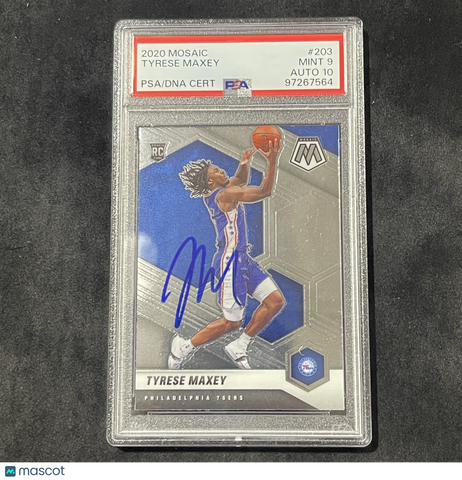 2021 Panini Mosaic #203 Tyrese Maxey signed card  PSA 9 Auto 10