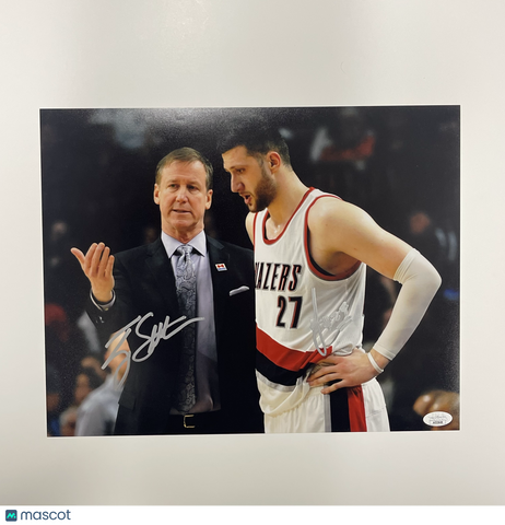 Jusuf Nurkic and Terry Stotts Portland Signed Basketball 11x14 Photo BAS