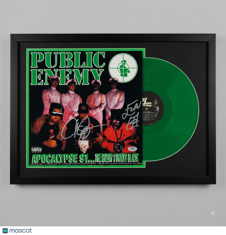 Chuck D and Flavor Flav signed Apocalypse 91 Framed Display Vinyl Album PSA Auto