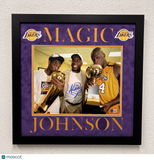 Magic Johnson Custom Framed Display LA Lakers Signed Basketball 11x14 Photo BAS