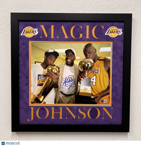 Magic Johnson Custom Framed Display LA Lakers Signed Basketball 11x14 Photo BAS