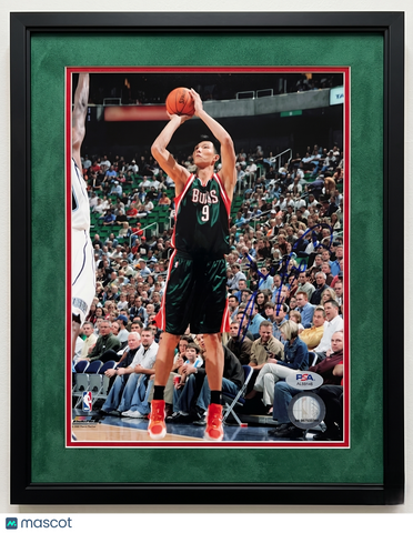 Yi Jianlian Milwaukee Bucks Signed Basketball 8x10 Custom Framed Photo PSA Auth