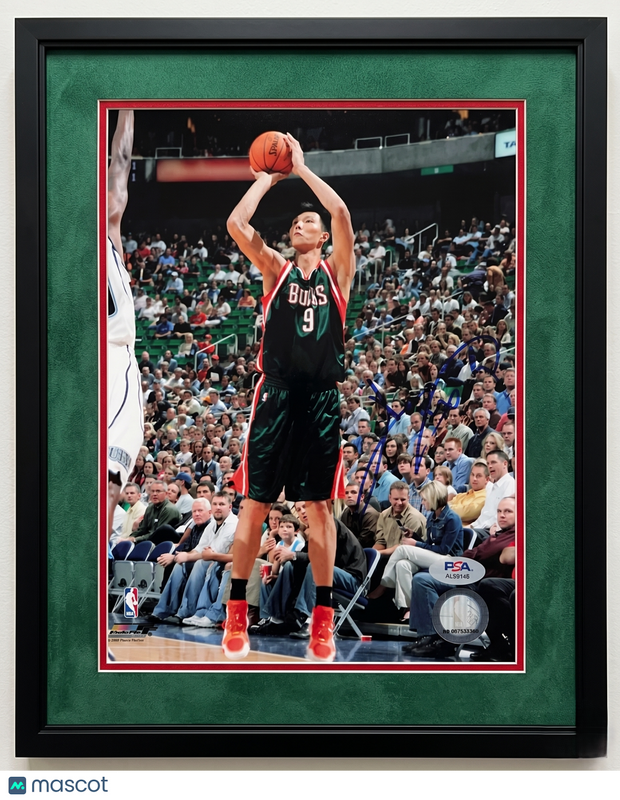 Yi Jianlian Milwaukee Bucks Signed Basketball 8x10 Custom Framed Photo PSA Auth