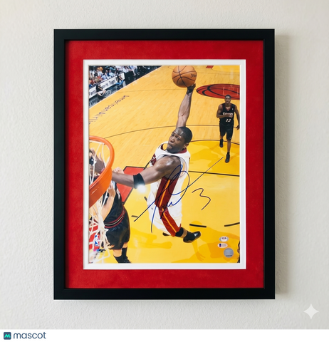 Dwayne Wade Miami Heat Signed Basketball 16x20 Custom Framed Photo PSA