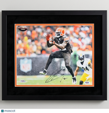 Josh Gordon Signed Cleveland Browns Football 11x14 Custom Framed Photo PSA