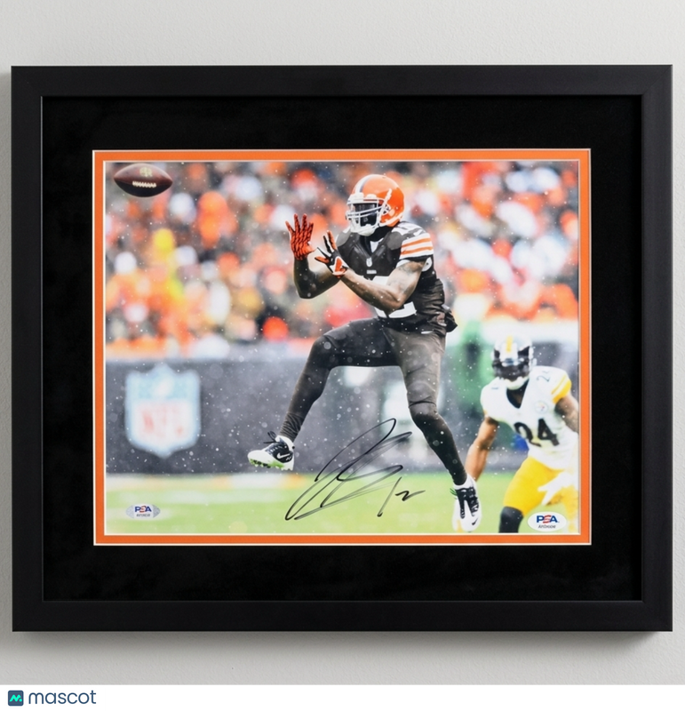 Josh Gordon Signed Cleveland Browns Football 11x14 Custom Framed Photo PSA