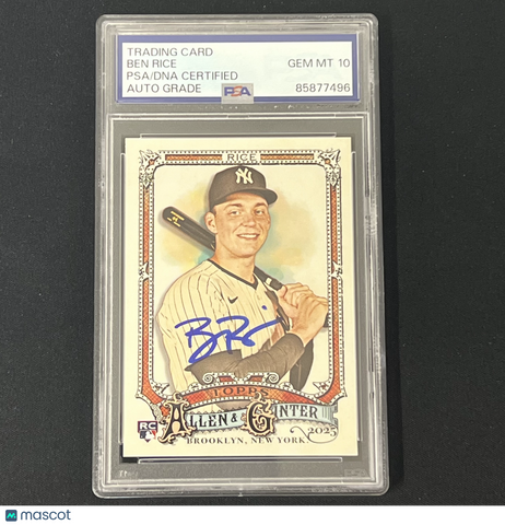 2025 Topps Allen & Ginter#104 Ben Rice Signed Rookie Card PSA Auto 10 Yankees