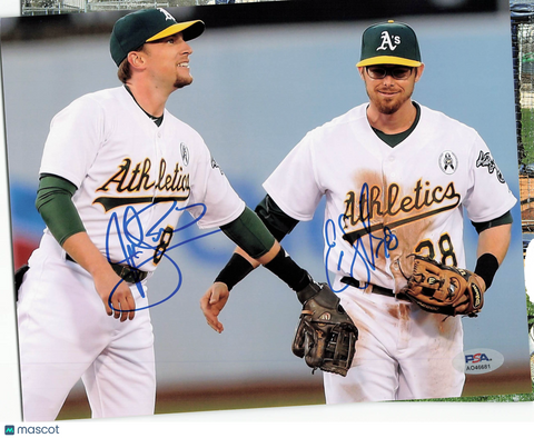 Jed Lowrie and Eric Sogard Oakland Athletics Signed 8x10 Photo PSA