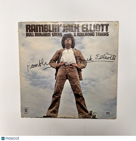 Ramblin' Jack Elliot Signed Bull Durham Sacks & Railroad Tracks Vinyl Cover PSA