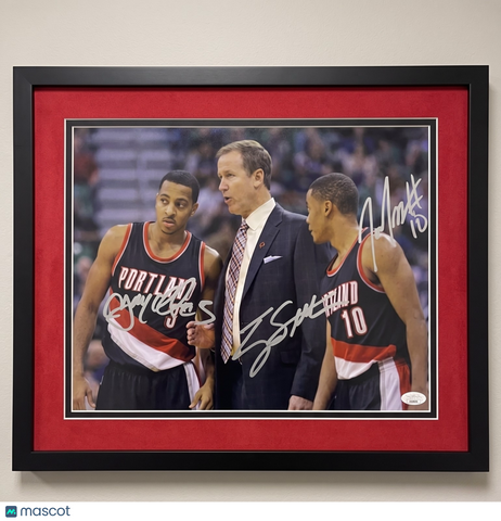 CJ McCollum, Tim Frazier and Terry Stotts Signed 11x14 Custom Framed Photo JSA