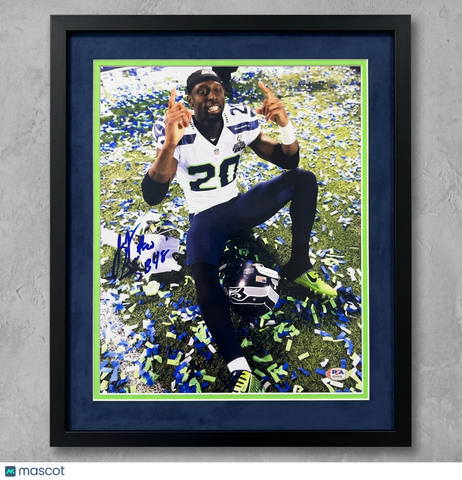 Jeremy Lane Signed Seattle Seahawks Football 11x14 Custom Framed Photo PSA