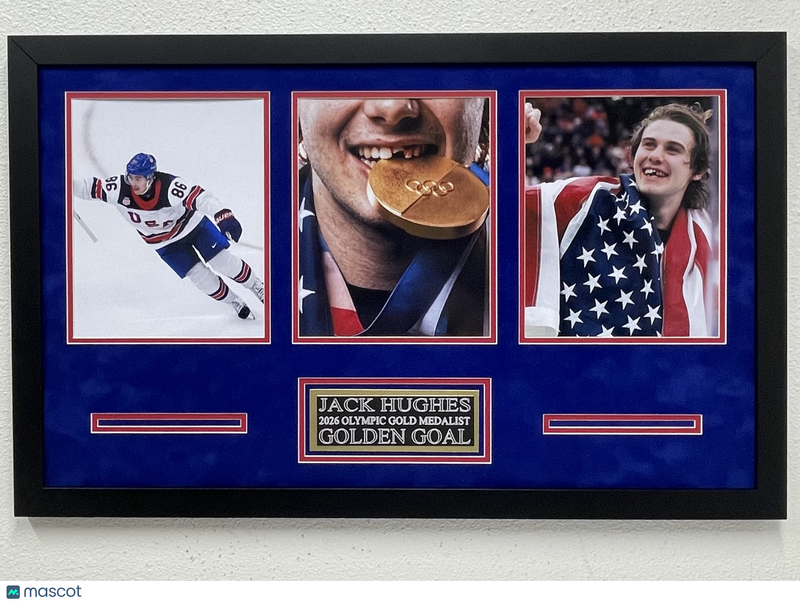 Jack Hughes Custom Framed Display Hockey Photo - Golden Goal