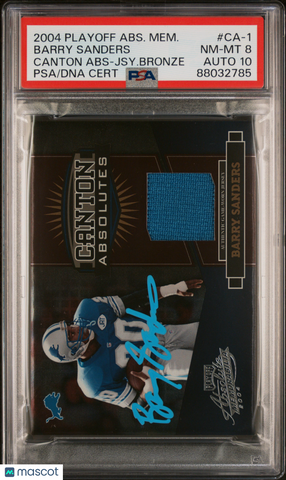 Barry Sanders 2004 Playoff Abs Mem Canton Jsy BronzeCA-1 Signed Card PSA8 Auto10