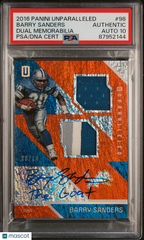 2016 Panini Unparalleled Dual Memorabilia #98 Barry Sanders Signed PSA Authentic